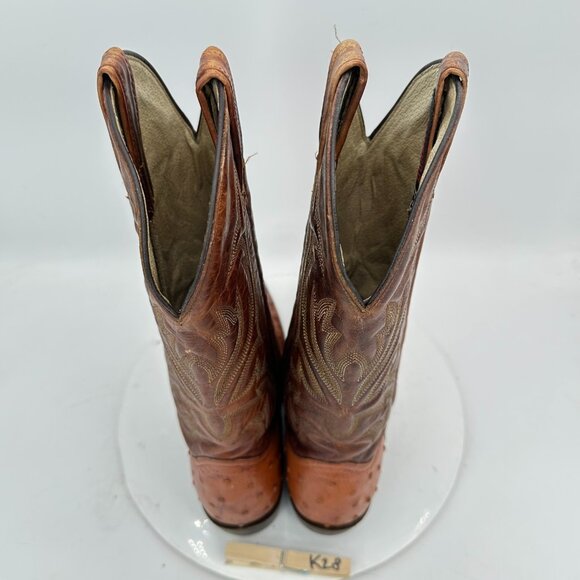 Durango Men Size 8D Brown Leather FullQuill Embroidered Ostrich Cowboy Boot - Picture 9 of 14